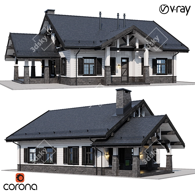 Modern Wood Home Model 3D model image 1