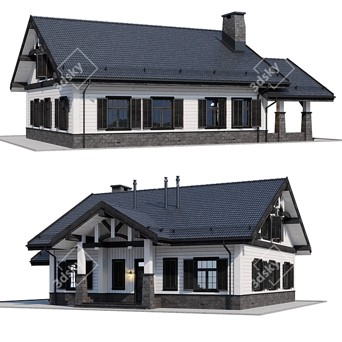 Modern Wood Home Model 3D model image 2