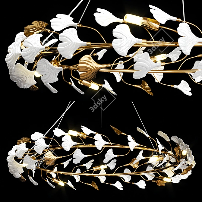 Blooming White Floral Chandelier 3D model image 2