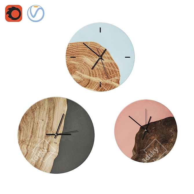Wowbotanica Wood & Epoxy Wall Clock 3D model image 5