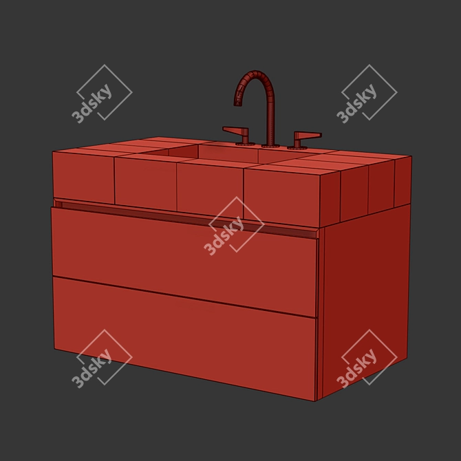 Evoline Caneletto Walnut Vanity with Stoneware Sink 3D model image 2