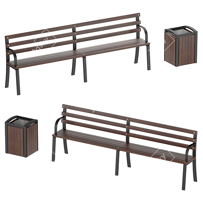 Loft Bench and Bin Set 3D model image 1