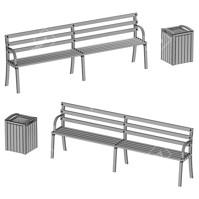 Loft Bench and Bin Set 3D model image 3