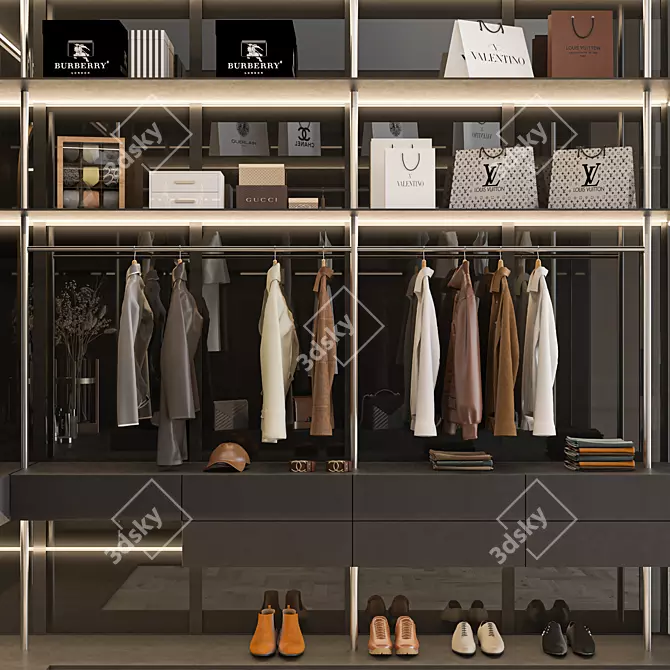 Modern Wardrobe 3D Model Kit 3D model image 4