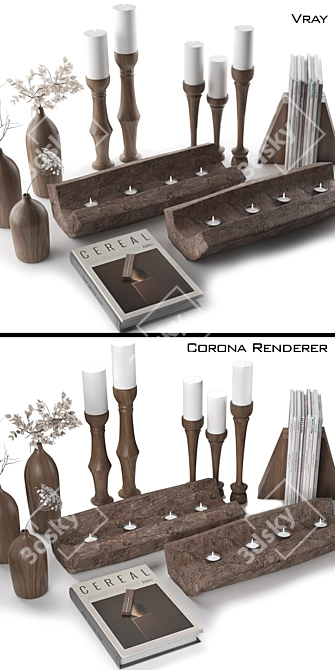 Bohemian Wood Candle Holder Set 3D model image 3