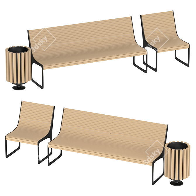  Industrial Style Bench Set 3D model image 1