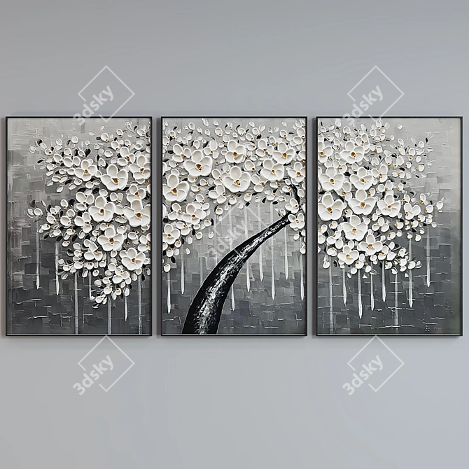 Modern Tree Oil Triptych Frames 3D model image 2