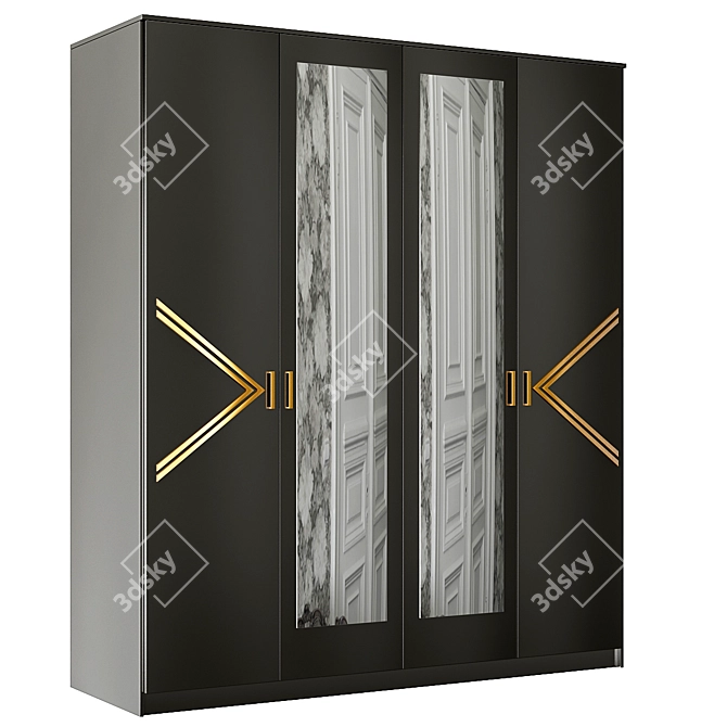 Luxury Italian Black Gold Wardrobe 3D model image 1