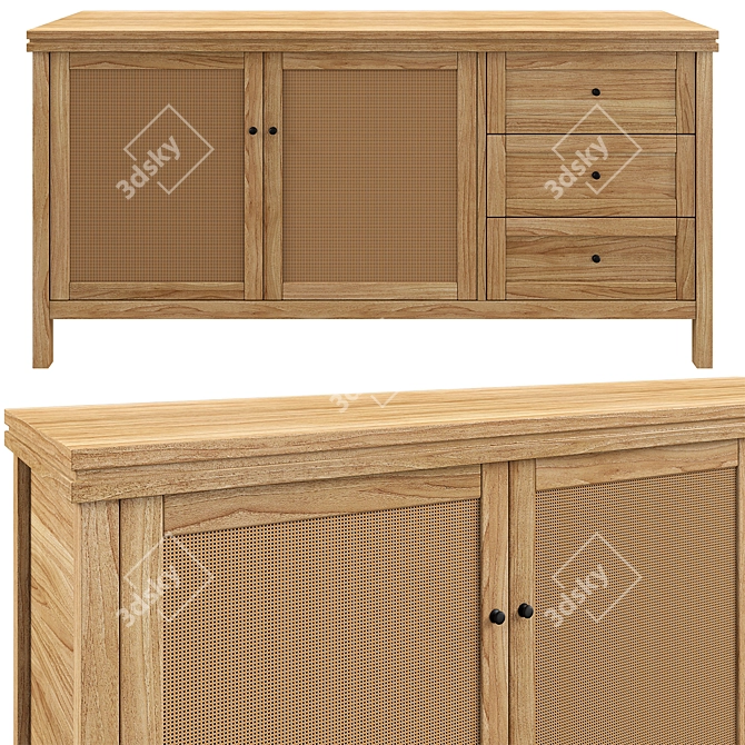 Rattan Pine Buffet Gabin 3D model image 1