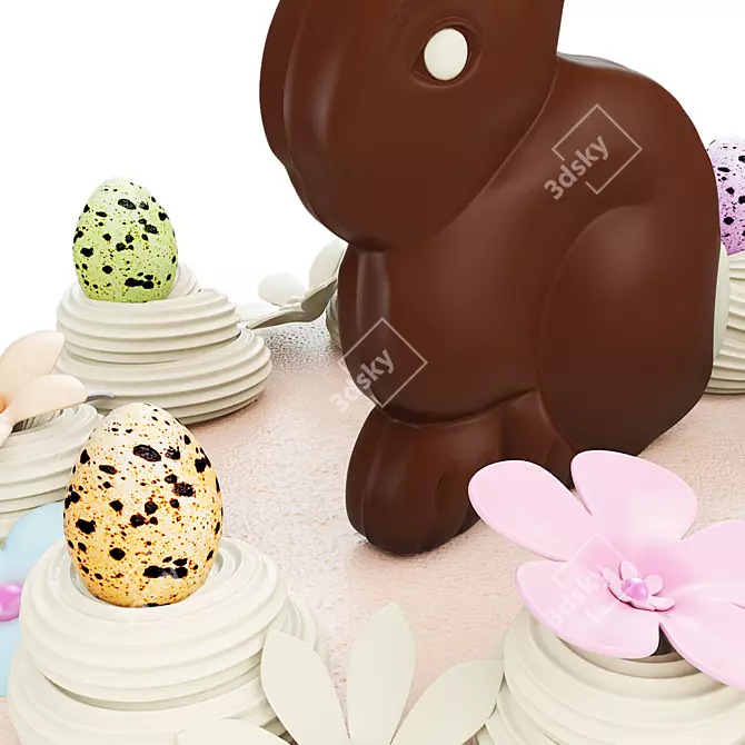 Easter Cake with Chocolate Bunny 3D model image 3