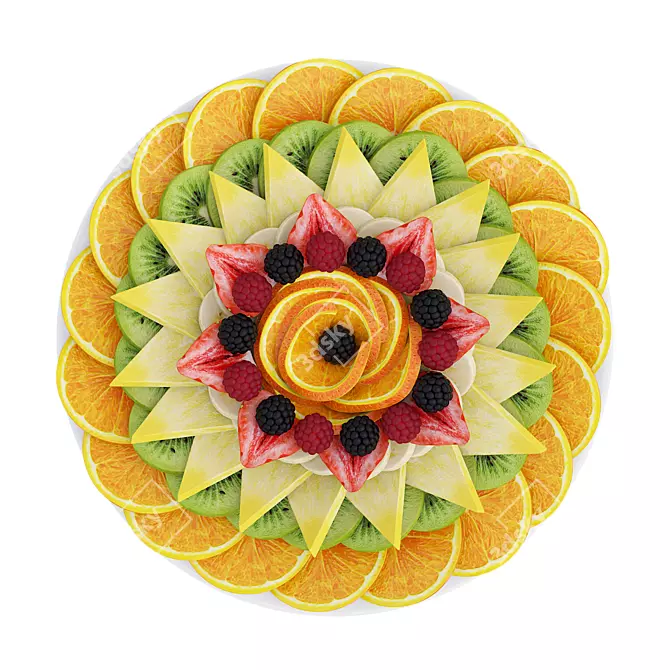 Colorful Fruit Plate 3D Model 3D model image 1