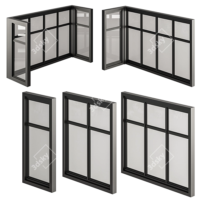  Modern Black Window Set 12 3D model image 2