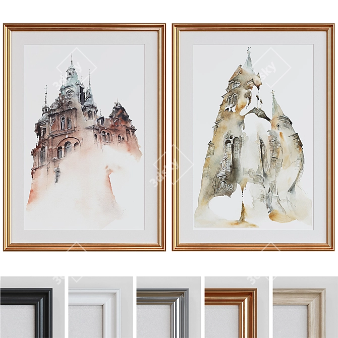 Classic Architectural Sketch Picture Frame Set 3D model image 1