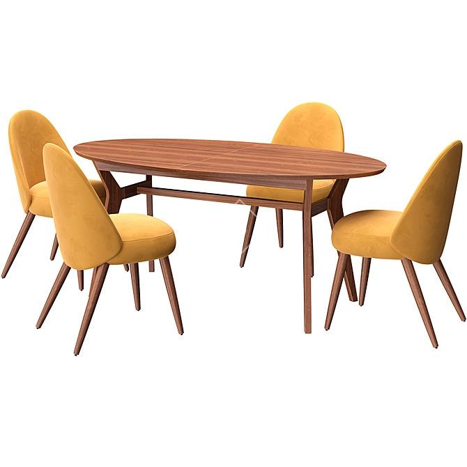 Modern Rustic Dining Set Oak 3D model image 1