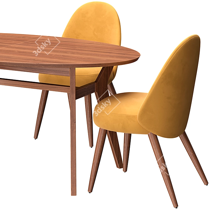 Modern Rustic Dining Set Oak 3D model image 4