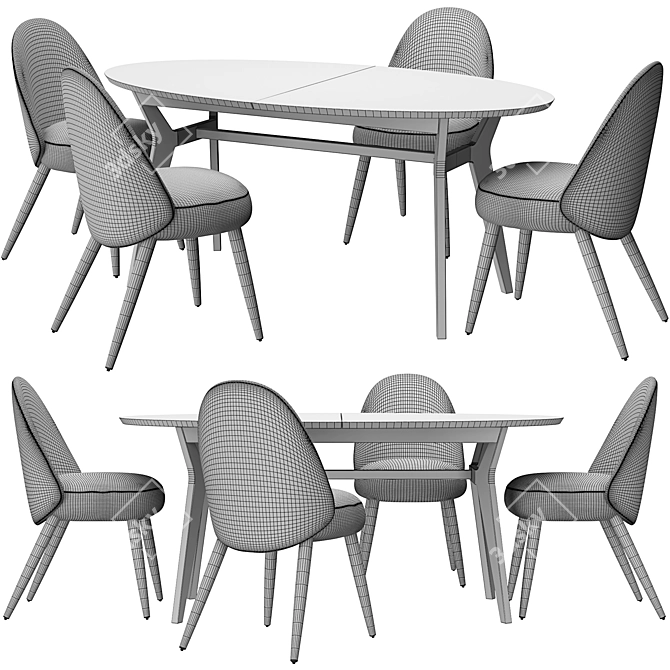 Modern Rustic Dining Set Oak 3D model image 5