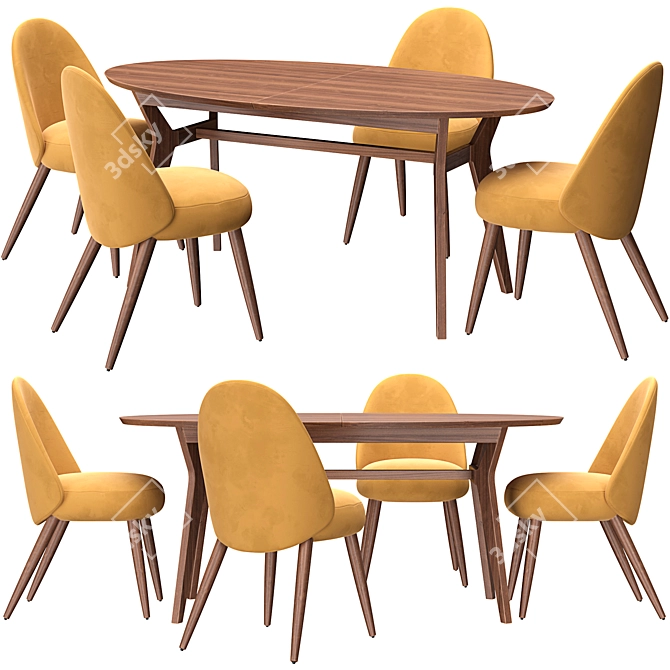 Modern Rustic Dining Set Oak 3D model image 6