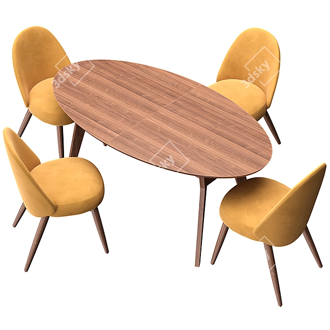 Modern Rustic Dining Set Oak 3D model image 8