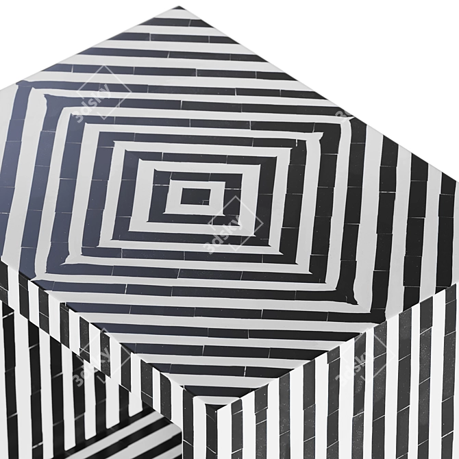 Monochrome Bone Inlay Nightstand. 3D model image 2