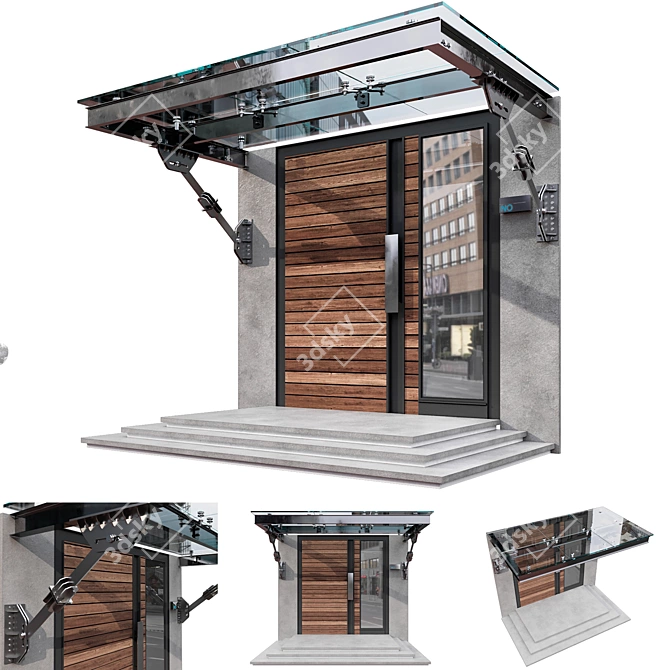 Modern Glass Entrance Canopy Kit 3D model image 2