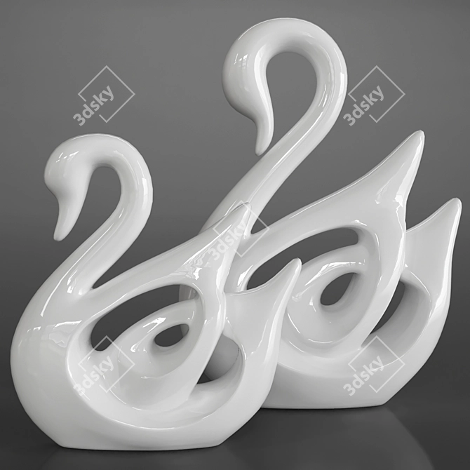 Ceramic Swan Lover Statue Decoration 3D model image 4