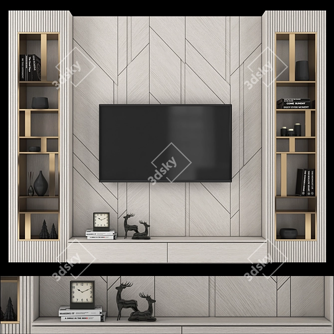 Modern 65" TV Wall Set 3D model image 1