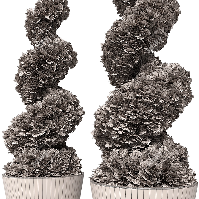Modern Concrete Planter with Topiary Cypress 3D model image 5