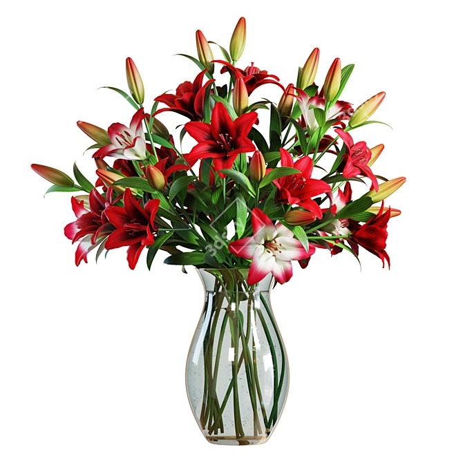 Luxury Red Lily Bouquet 3D 3D model image 1