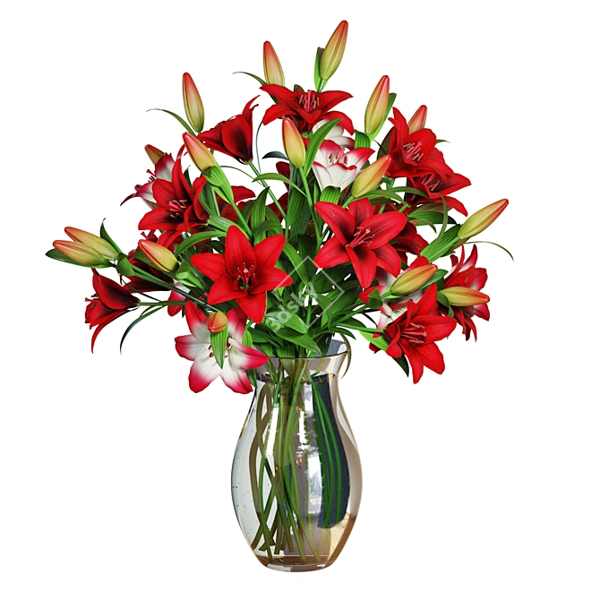 Luxury Red Lily Bouquet 3D 3D model image 3
