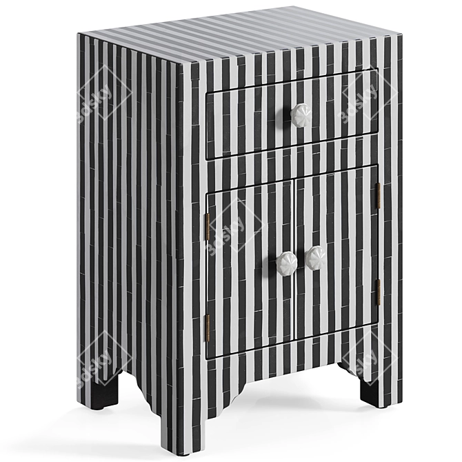 Graphic Inlaid Bone Nightstand, Loft Concept 3D model image 1