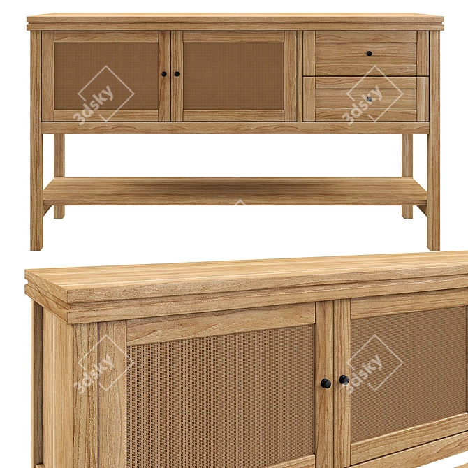Gabin Pine and Rattan Sideboard 3D model image 1