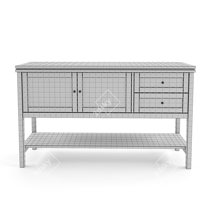 Gabin Pine and Rattan Sideboard 3D model image 2