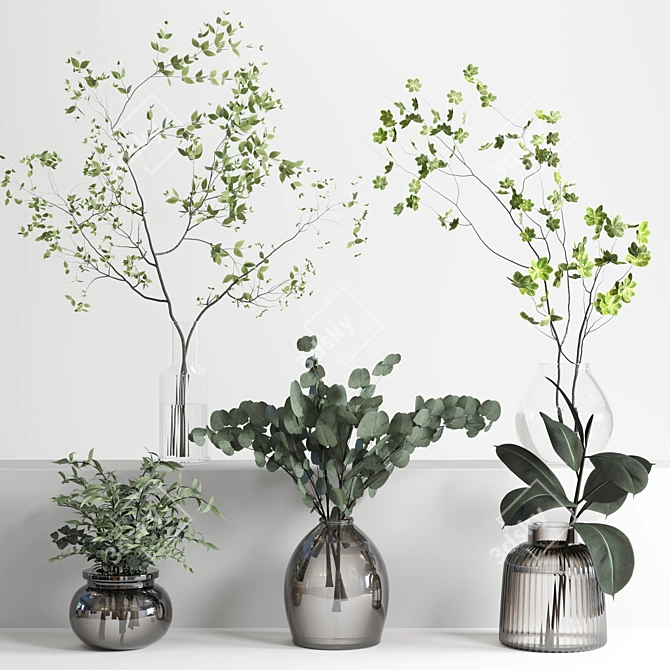 Botanical Glass Vase Collection 3D model image 1