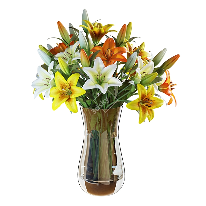 Multicolor Lilies Bouquet 3D Model 3D model image 4