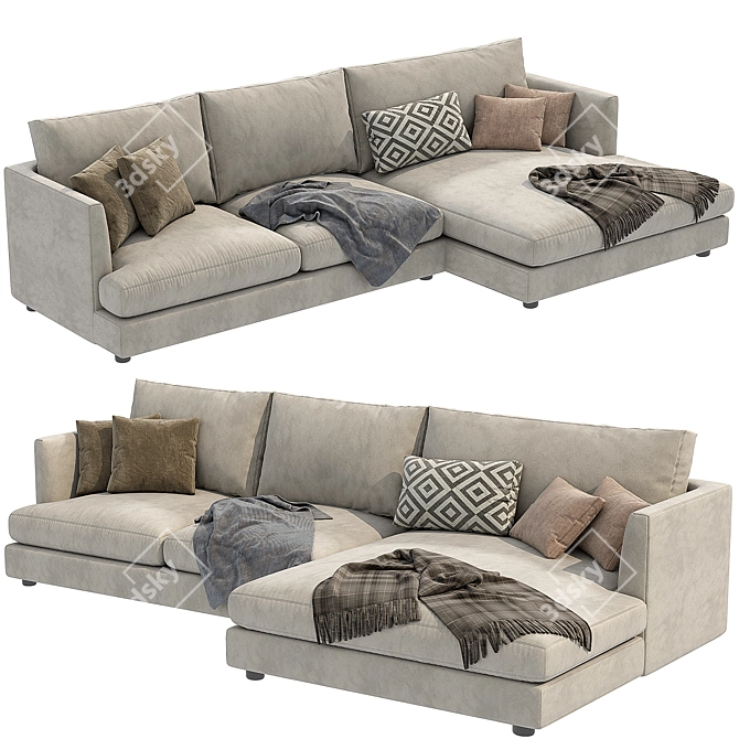 Contemporary Wide Chaise Sectional Sofa 3D model image 2