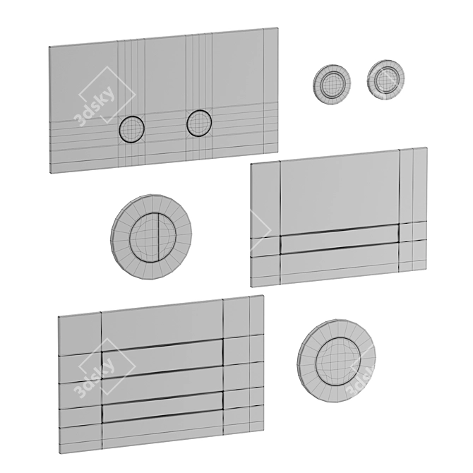 Flush Button Set with Plates 3D model image 6