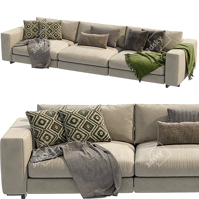 Sleek Turner 3-Seater Sofa 3D model image 3