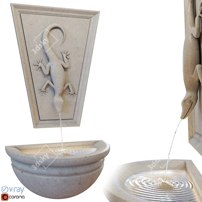 Polygonal Lizard Wall Fountain_STATUARY Geometry 3D model image 1
