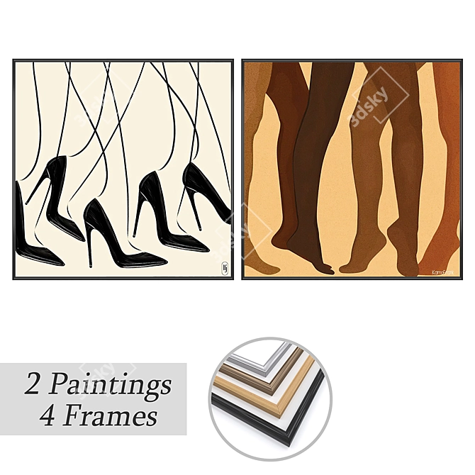 Wall Art Set with Frames 3D model image 1