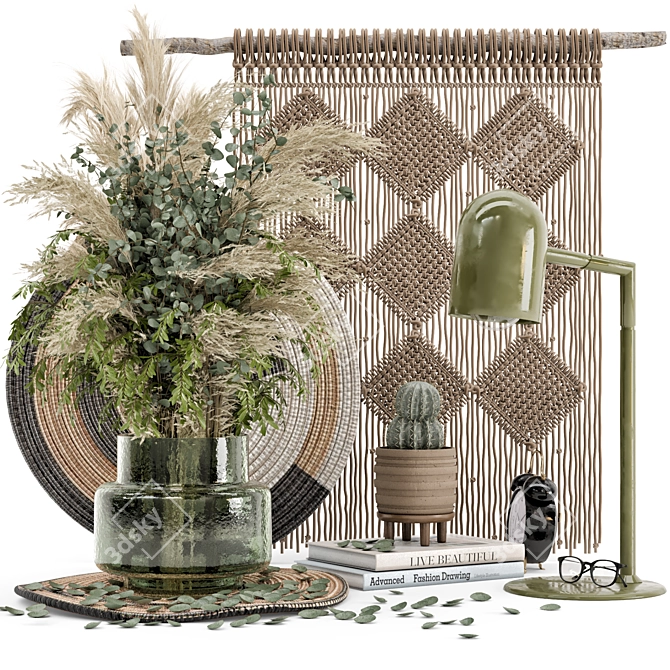 Pampas Dried Flower Arrangement Set 3D model image 1