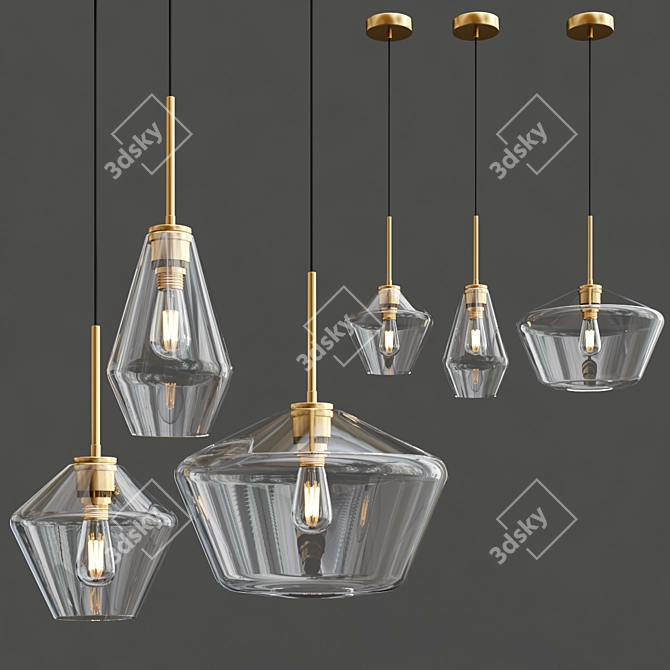 Elegant Amber Glass Pendant Light 3D model image 2