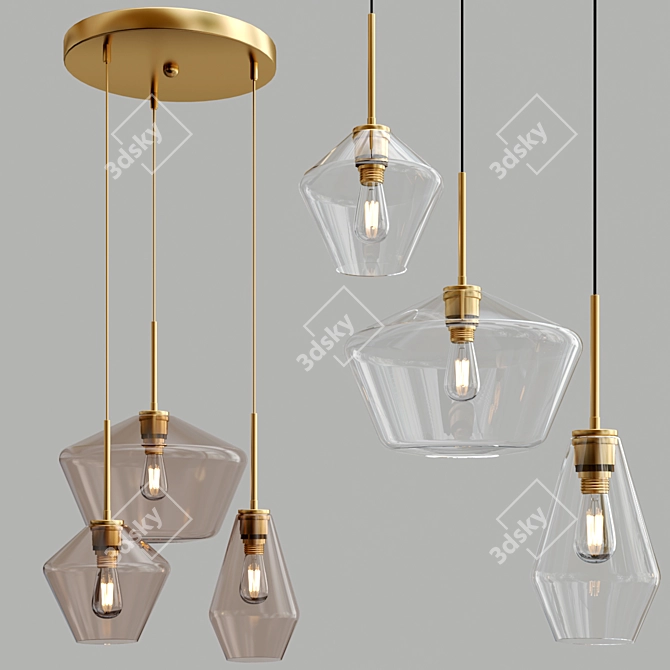 Elegant Amber Glass Pendant Light 3D model image 3