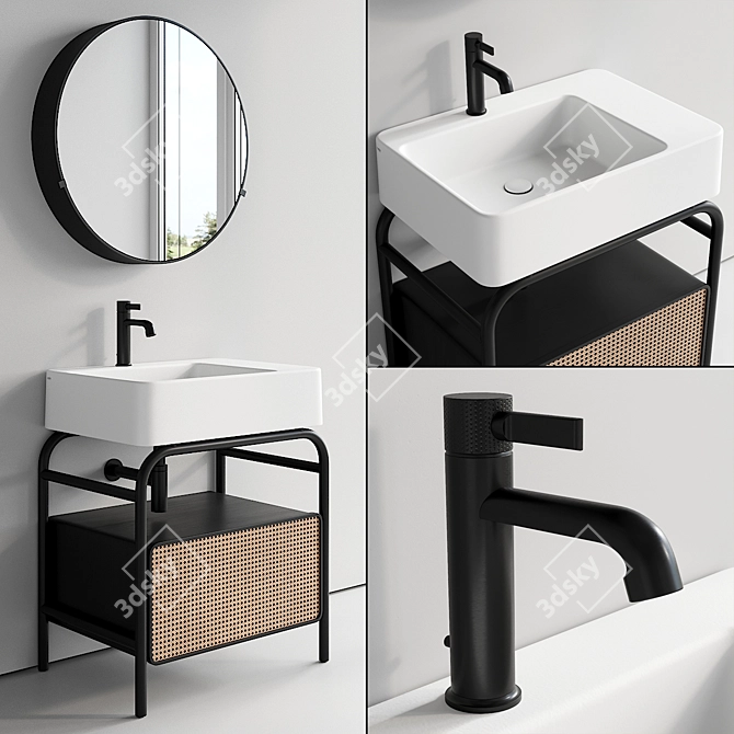Elegant Marcel Wood Vanity Set 3D model image 1