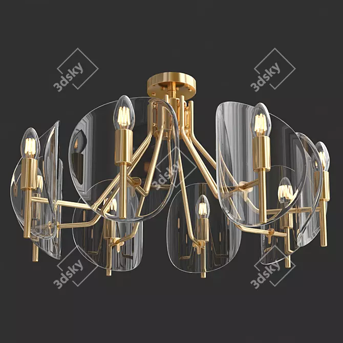 Chic Ceiling Chandelier in Gold 3D model image 2