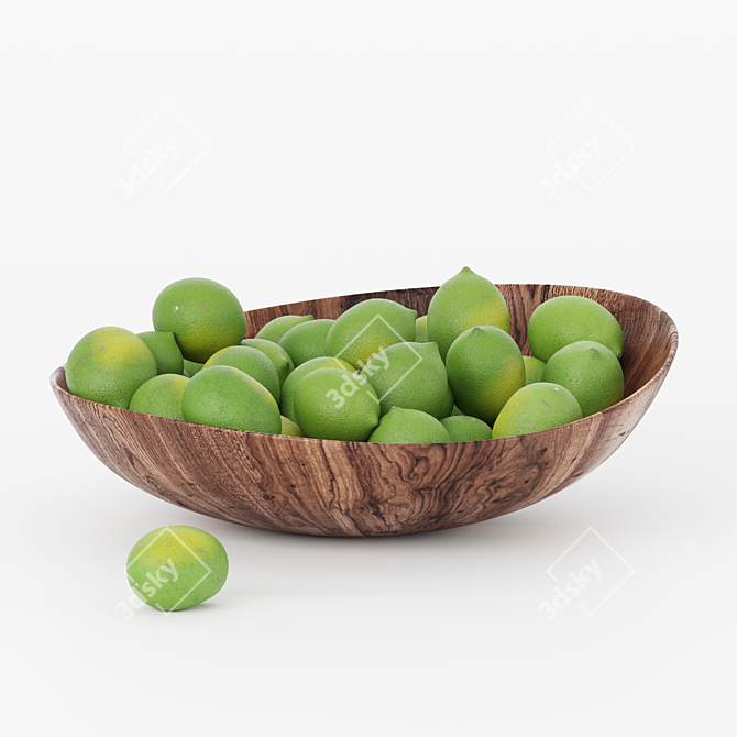 Handcrafted Wooden Bowl with Citrus 3D model image 1