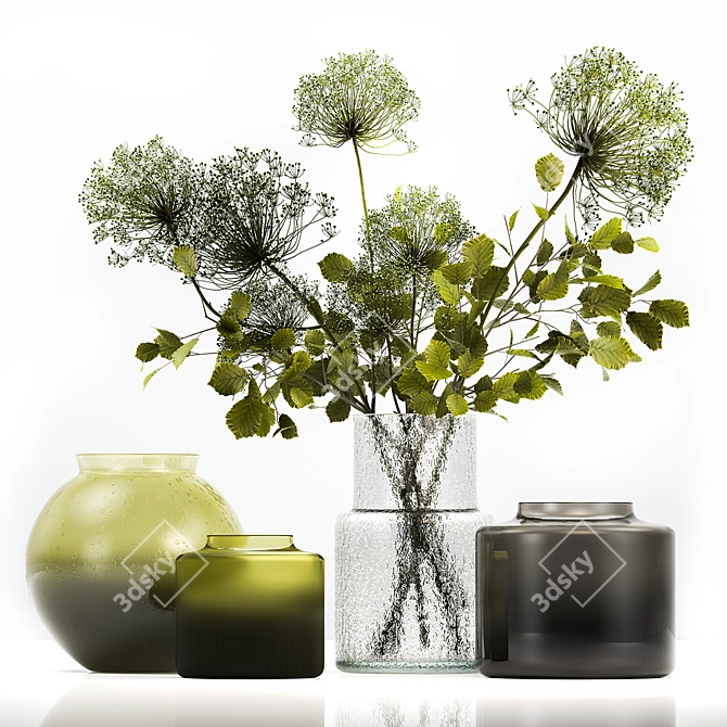 Green Botanical Vase Decor Collection 3D model image 1