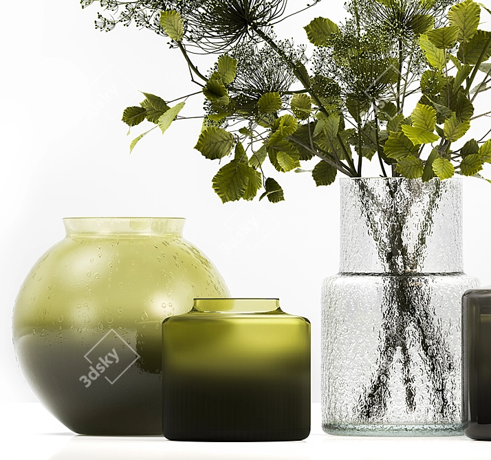 Green Botanical Vase Decor Collection 3D model image 3
