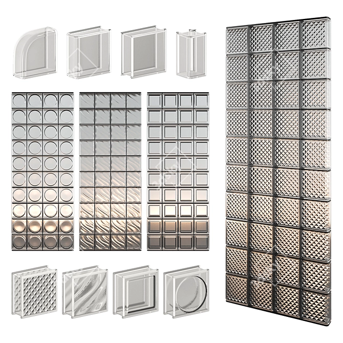 Sleek Glass Block Room Divider 3D model image 1