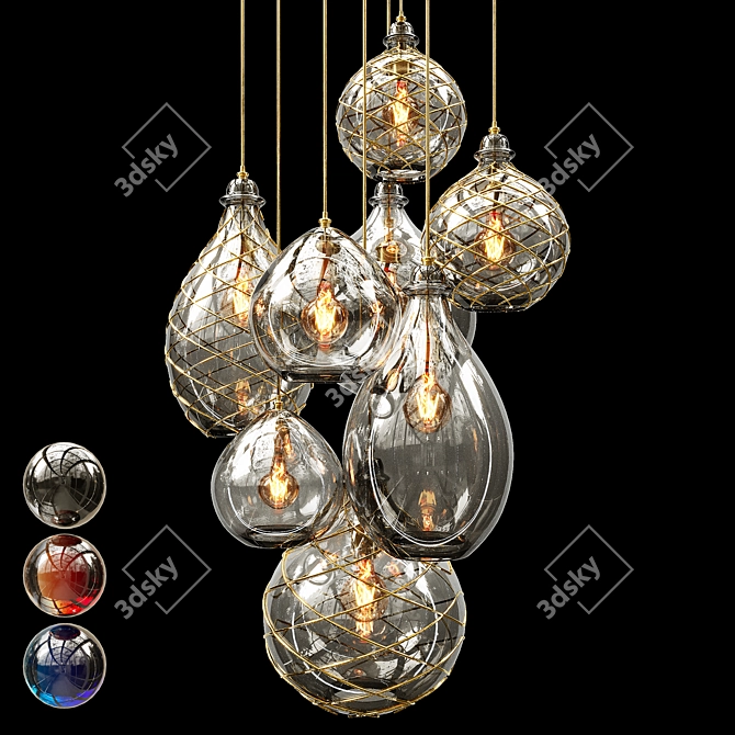 Turquoise Glass Cluster Pendant Light 3D model image 3