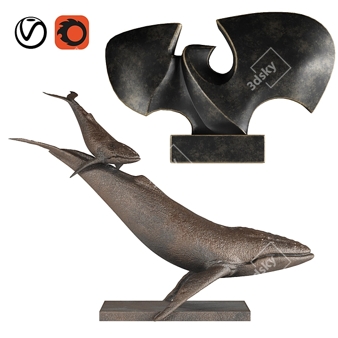 PBR Whale & Bat Sculptures 3D model image 5